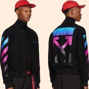 Off-White Black Diagonal Wool Bomber Jacket